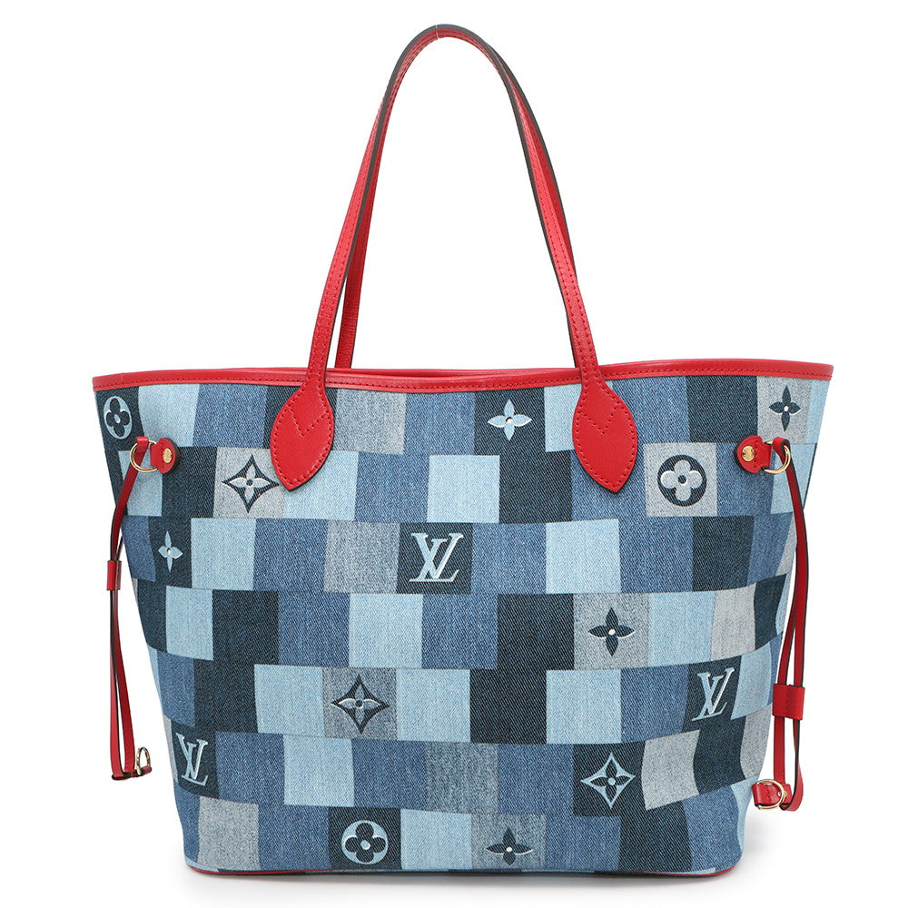 Louis Vuitton Square Patchwork Neverfull RedM44981 Denim Monogram Blue MM Tote Bag