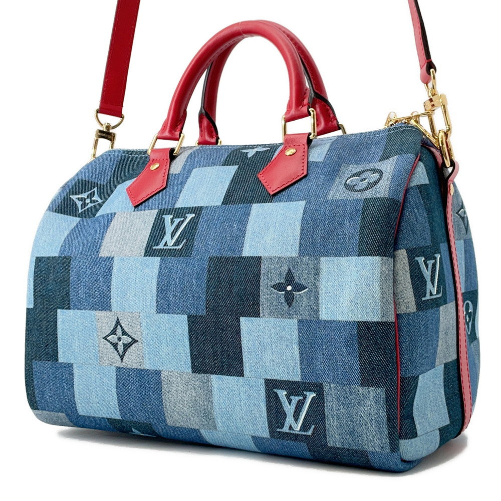 Louis Vuitton Speedy Bandouliere RedM45041 Denim Monogram Blue Handbag 2