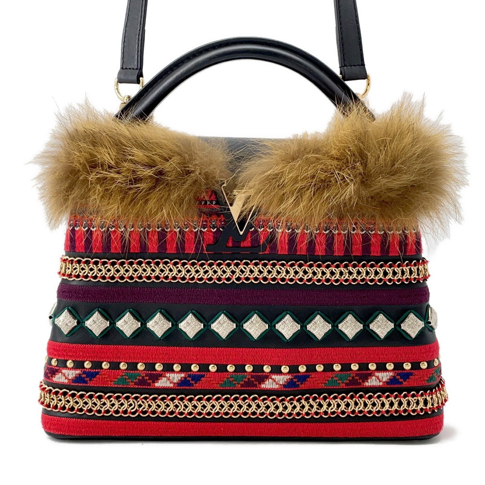 Louis Vuitton Capucines Fur Leather Noir Red Multicolor Hat