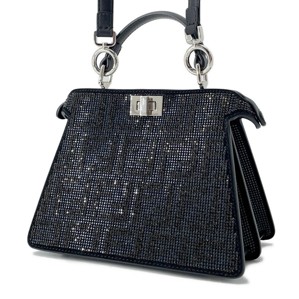 Fendi Peekaboo Crystalff Handbag 2Way Black8Bn335 Suede Travel Bag