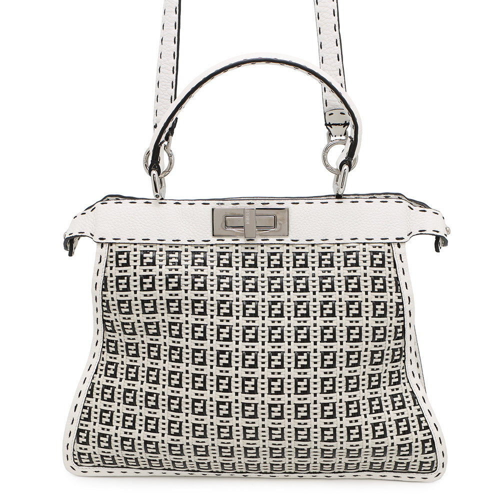 Fendi Peekaboo Icyu Selleria Black8Bn321 Leather White Medium Travel Bag