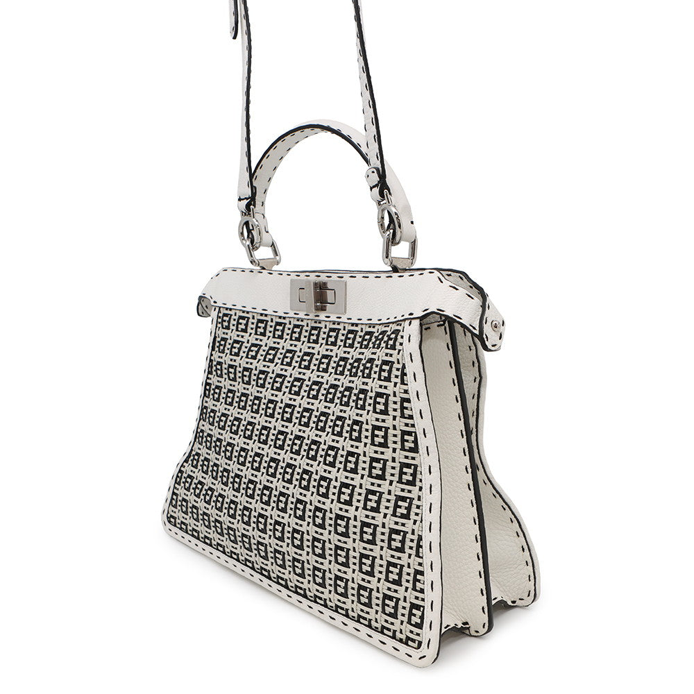 Fendi Peekaboo Icyu Selleria Black8Bn321 Leather White Medium Travel Bag