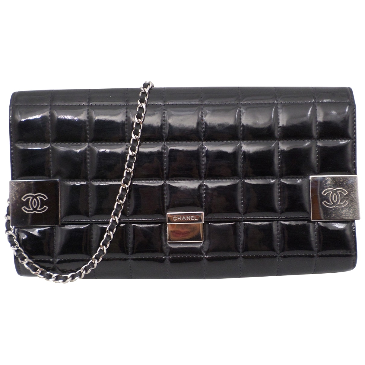 Chanel black patent leather handbag