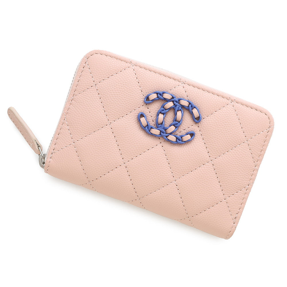 Chanel Matelasse CHANEL19 Zip Coin Purse BlueAP3716 Pink Leather Wallet Case