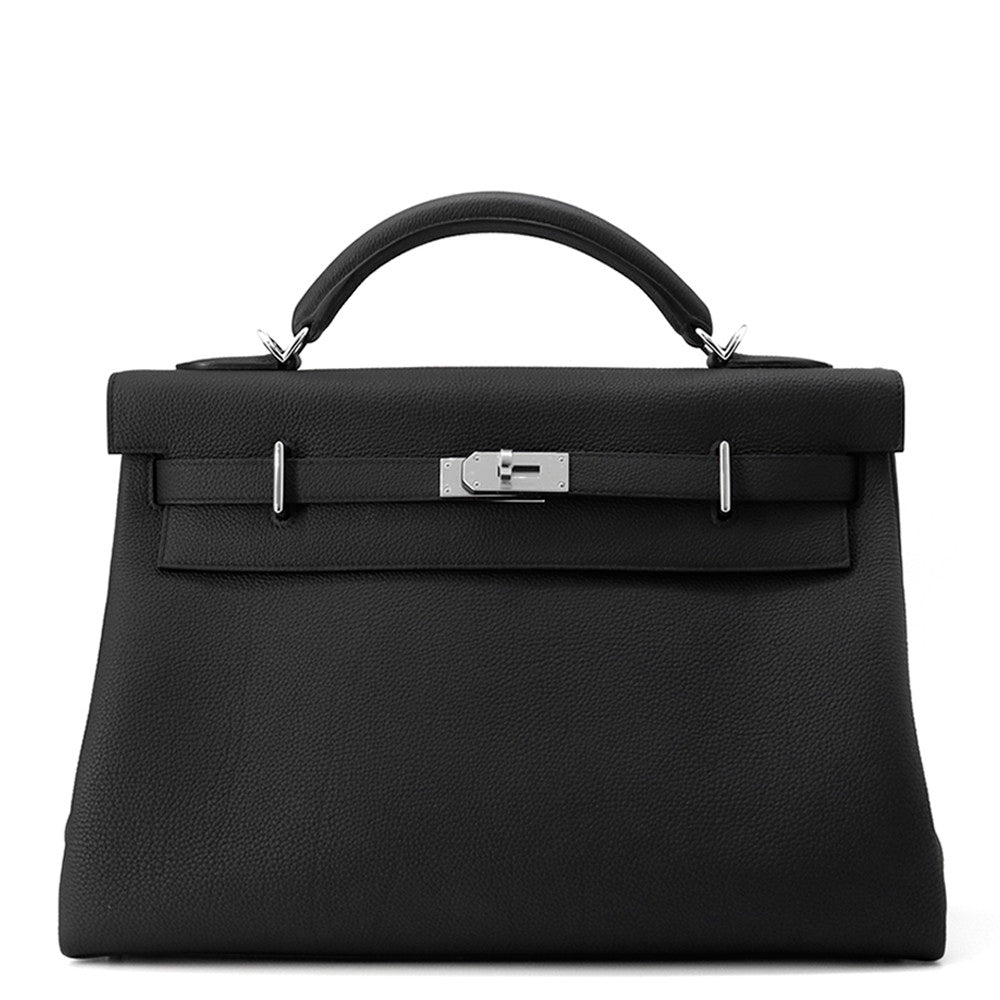 Maxi Kelly Togo Size Handbag Leather Black Travel Bag