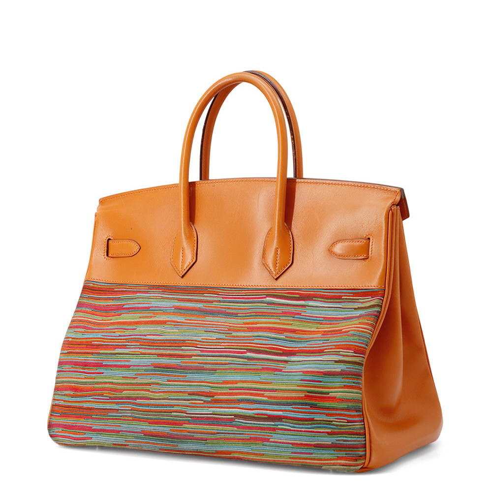 Birkin Orange Vibrato Box Calf Size Handbag Leather Travel Bag
