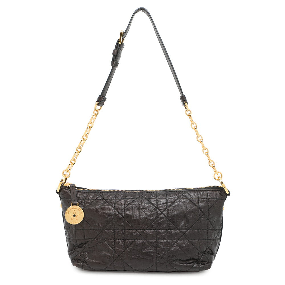 Dior star Hobo Bag Macrocannage Crinkled Blacks Unio Leather Travel Bag