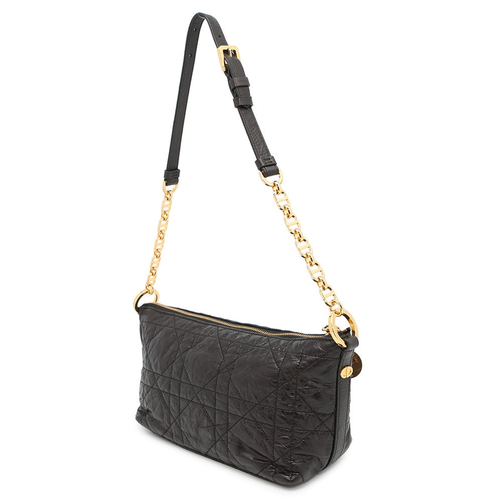 Dior star Hobo Bag Macrocannage Crinkled Blacks Unio Leather Travel Bag