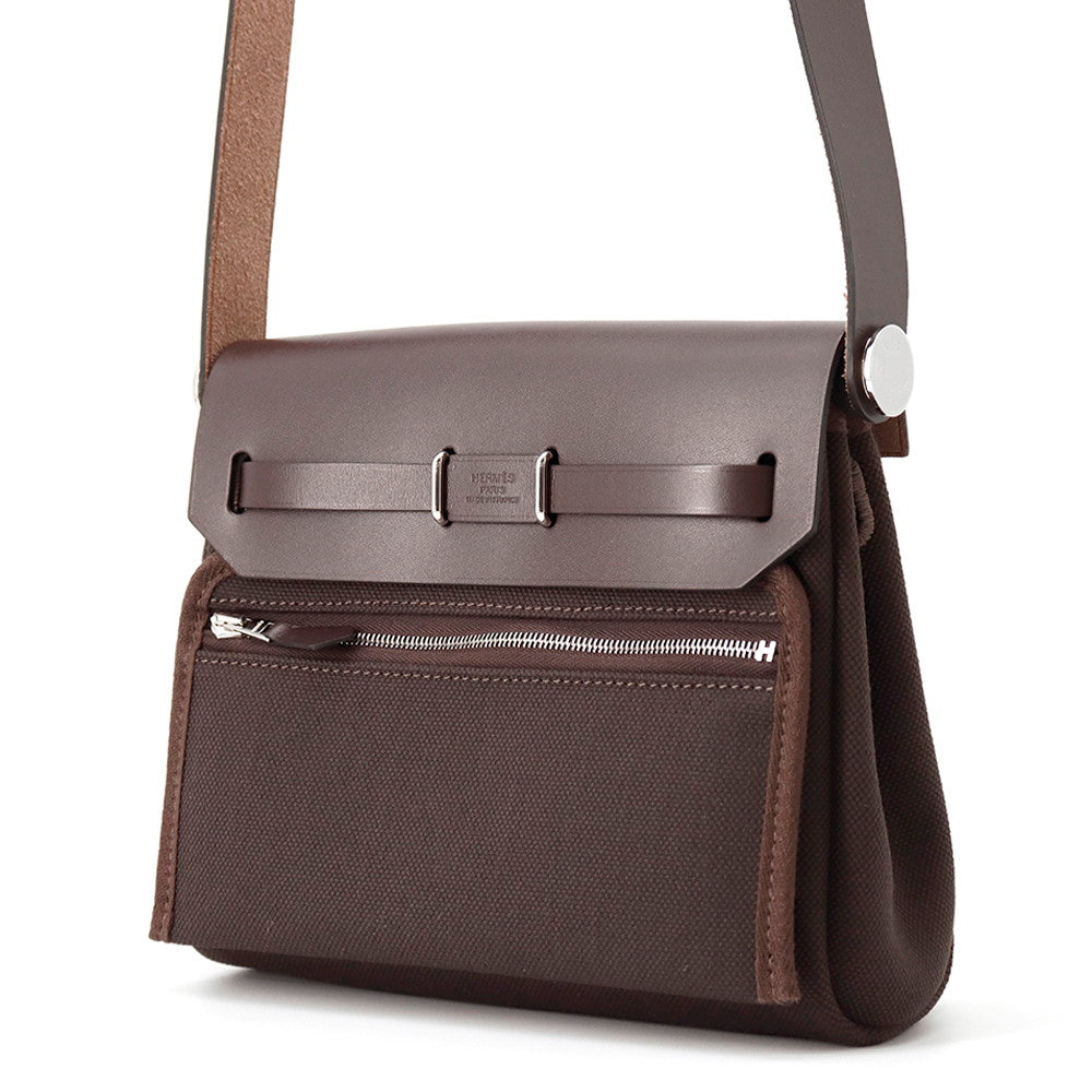 Herbag Zip Ebene Toile Military Vache Hunter Leather Mini Travel Bag