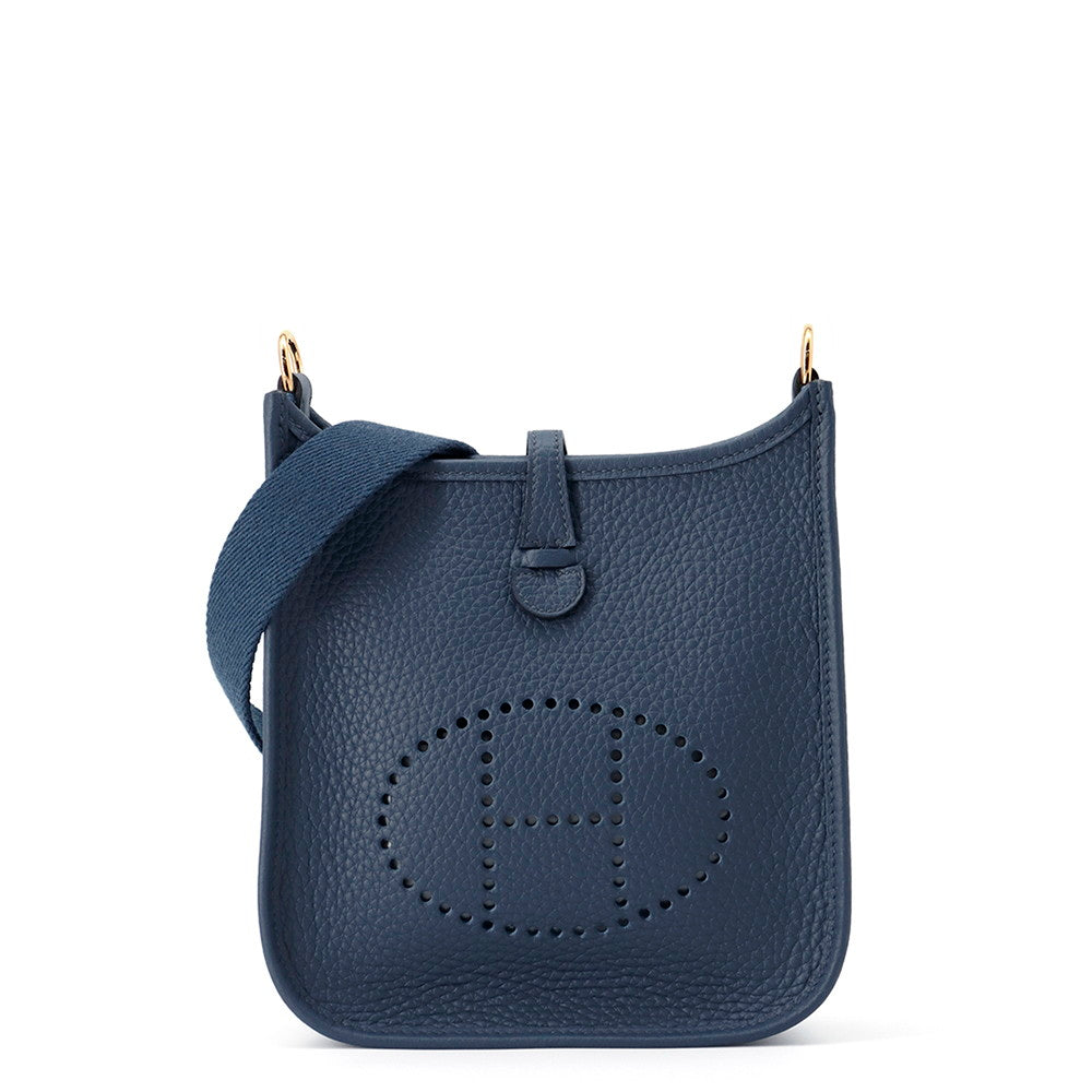 Evelyne Short De Prusse Taurillon Clemence Size Blue Travel Bag