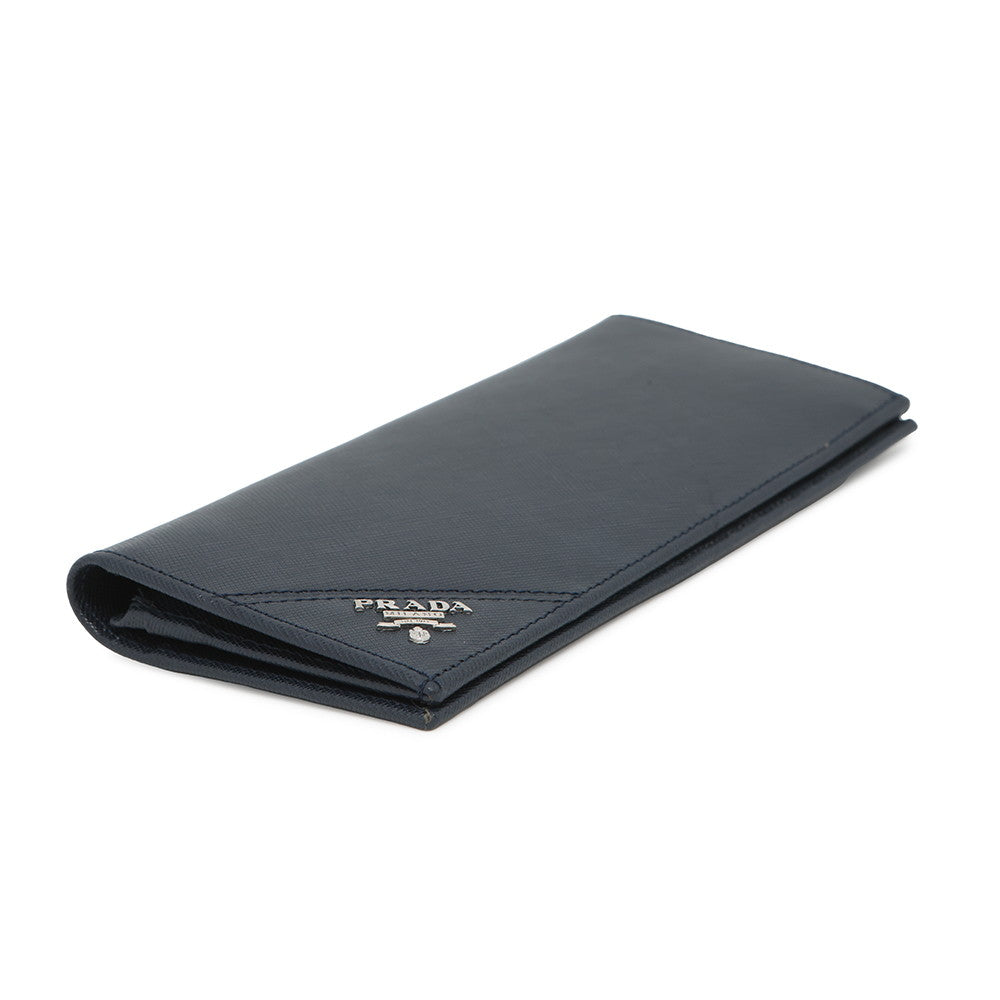 Folded Long Cloth Navy M Saffiano Leatherleather Travel Bag