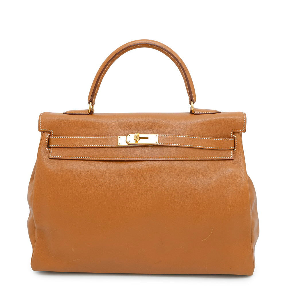 Kelly Retourne Swift Size Handbag Leather Gold Travel Bag