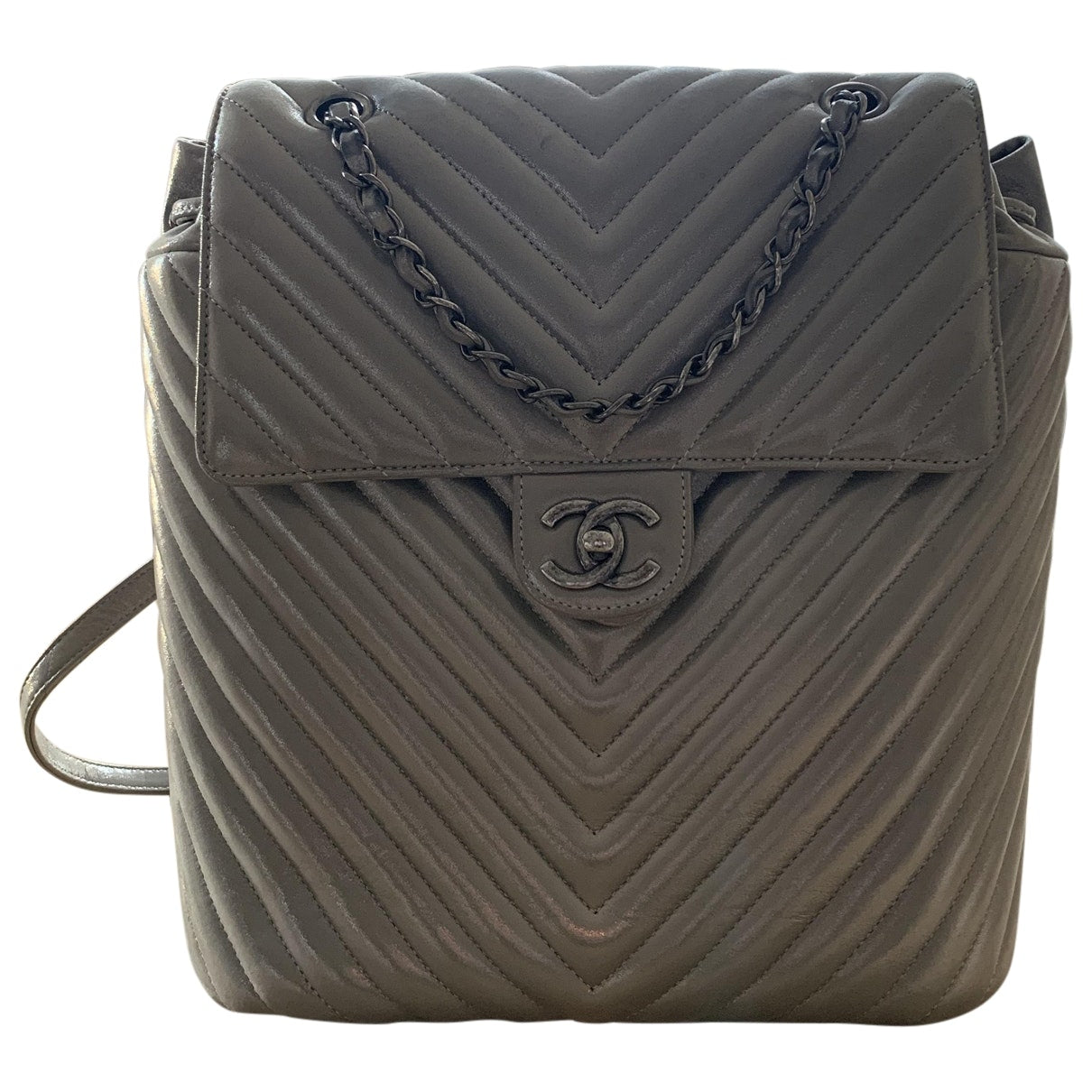 Chanel timeless/classique grey leather backpacks