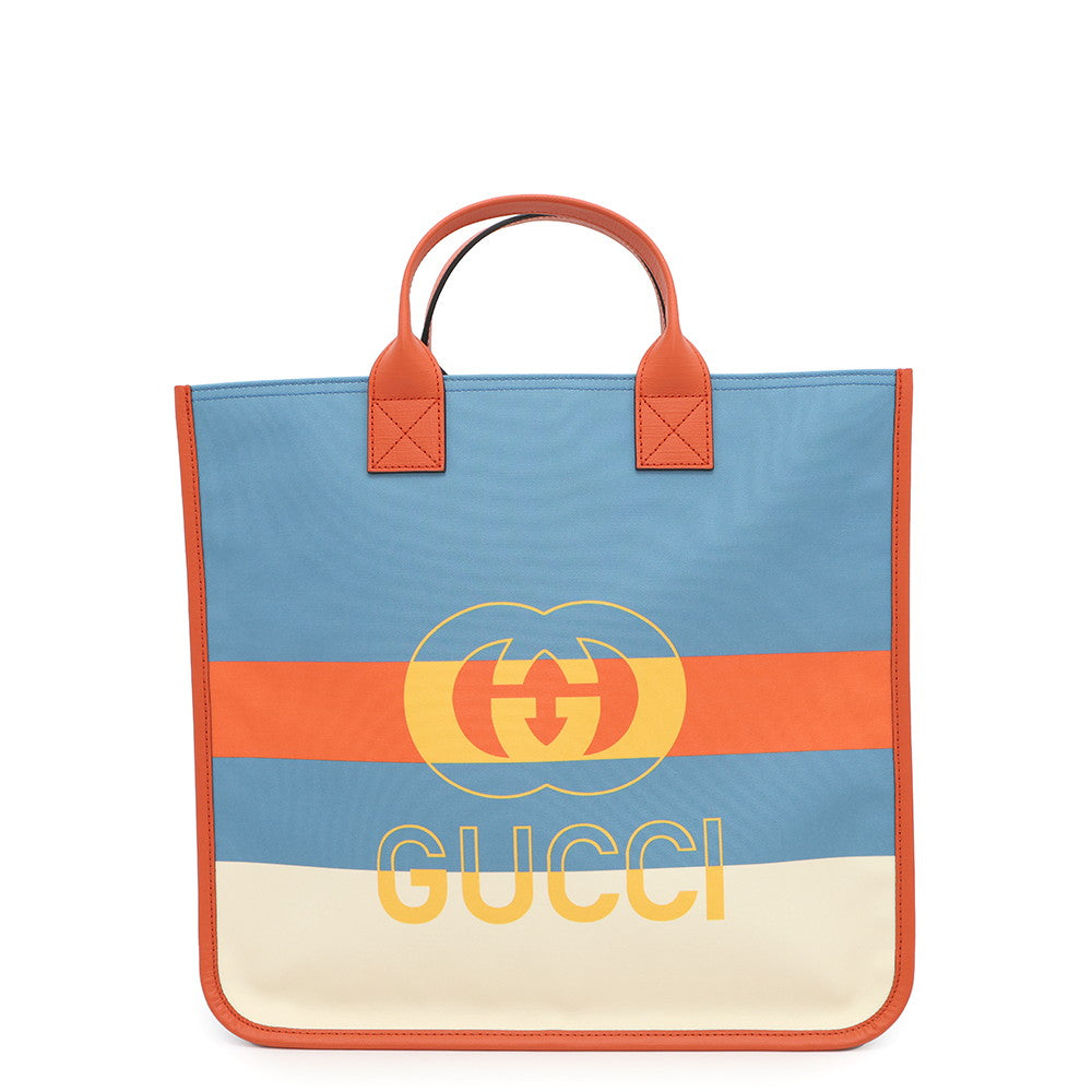 Gucci Interlocking G White550763 Leather Nylon Blue Orange Tote Bag