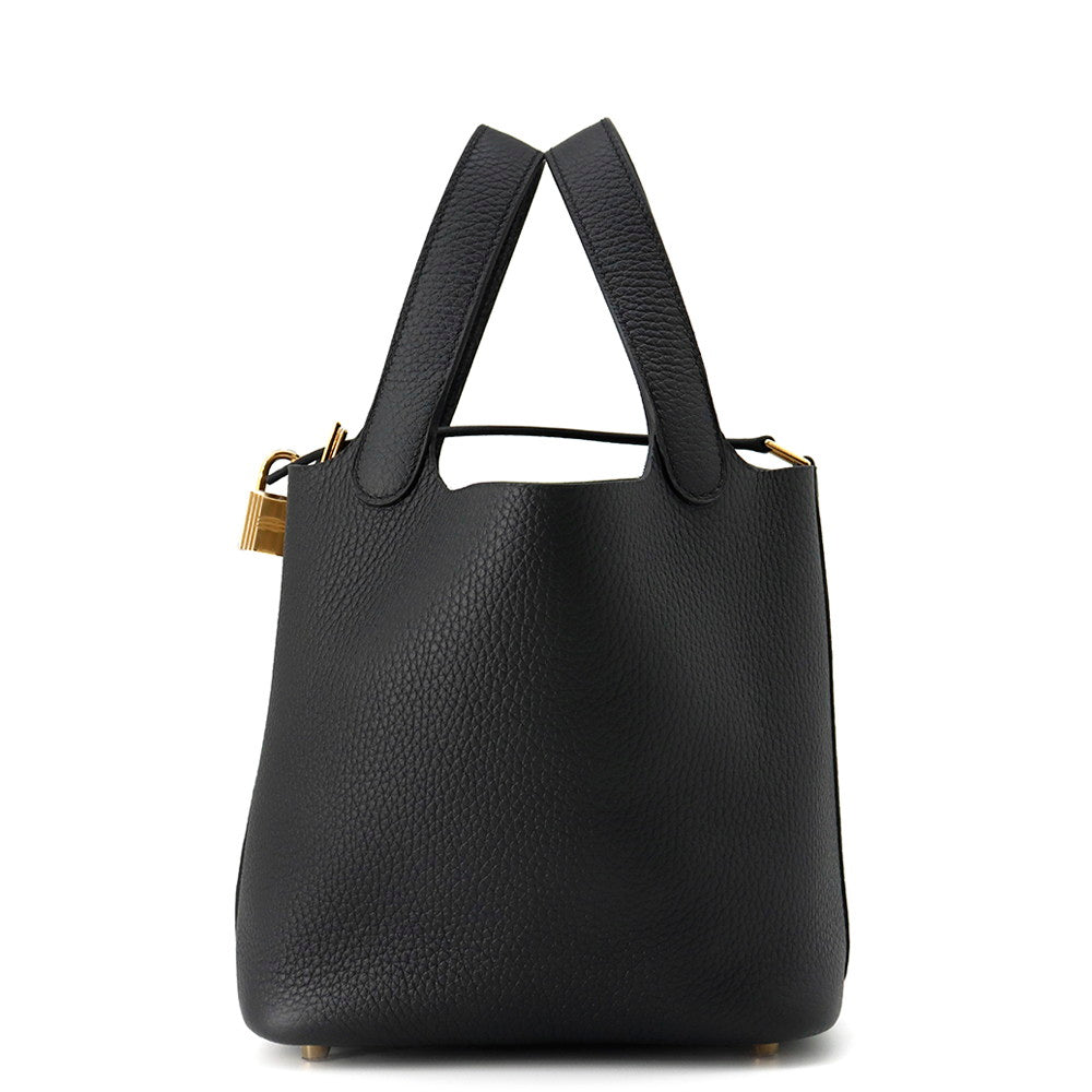 Picotin Lock Taurillon Clemence Size Pm Handbag Black Travel Bag