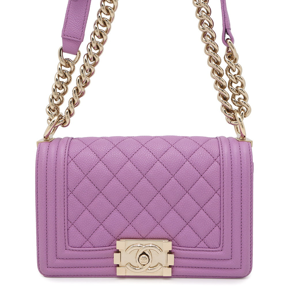 Chanel Matelasse Boy PurpleA67085 Caviar Small Leather Shoulder Bag