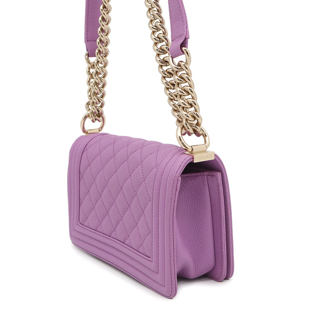 Chanel Matelasse Boy PurpleA67085 Caviar Small Leather Shoulder Bag