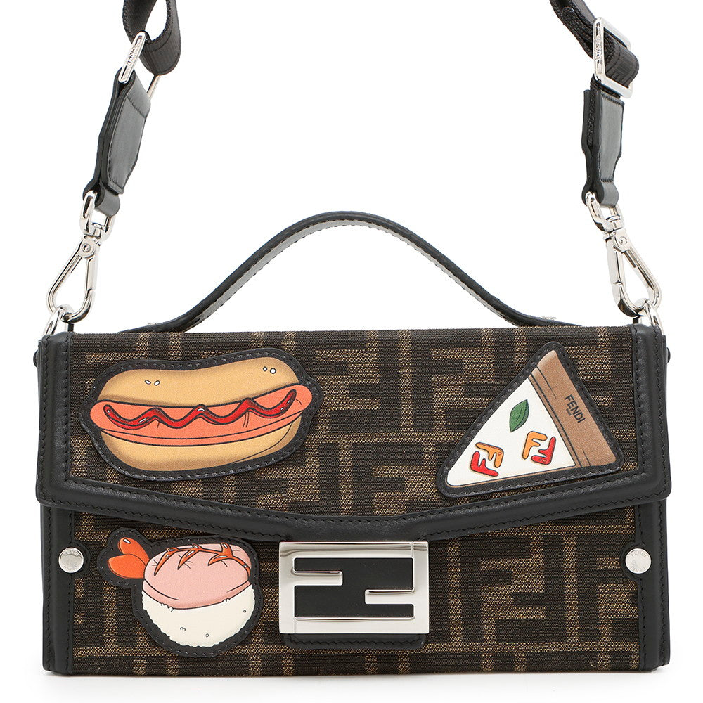 Fendi licious Soft Trunk Zucca Pattern Black7Va565 Leather Canvas Brown Bucket Bag