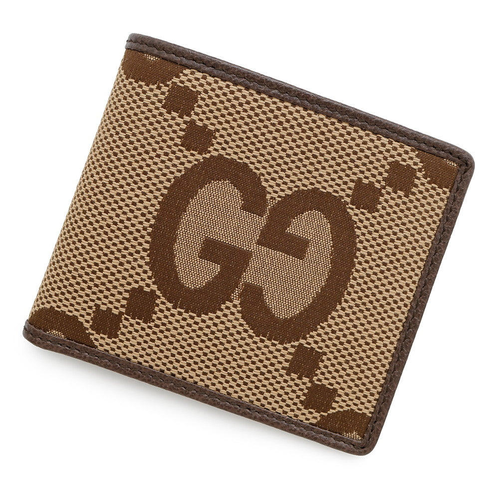 Gucci Jumbo GG Bifold Beige699308 GG Leather Canvas Brown Wallet Case