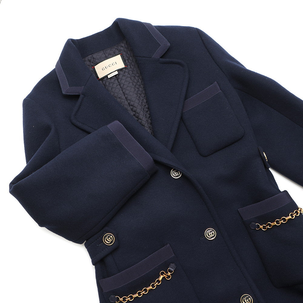 Gucci Coat GGChain Size 38 Navy669525 Wool Apparel
