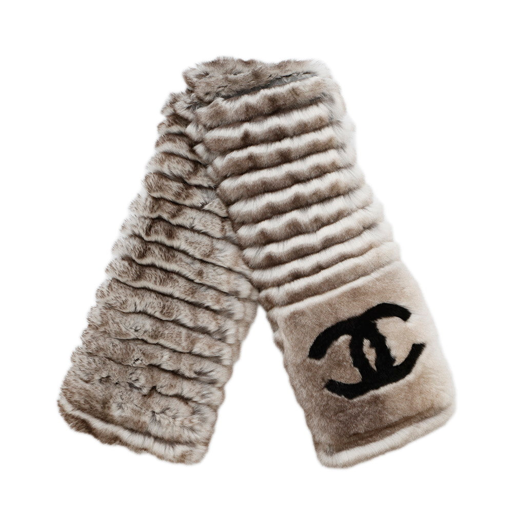 Chanel CC Logo Orirag Scarf Orirug 100 White Brown