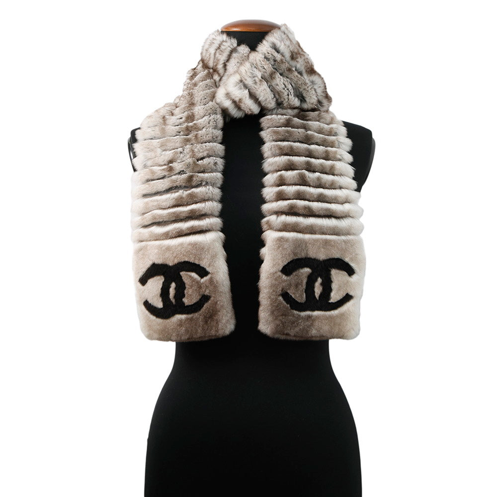 Chanel CC Logo Orirag Scarf Orirug 100 White Brown