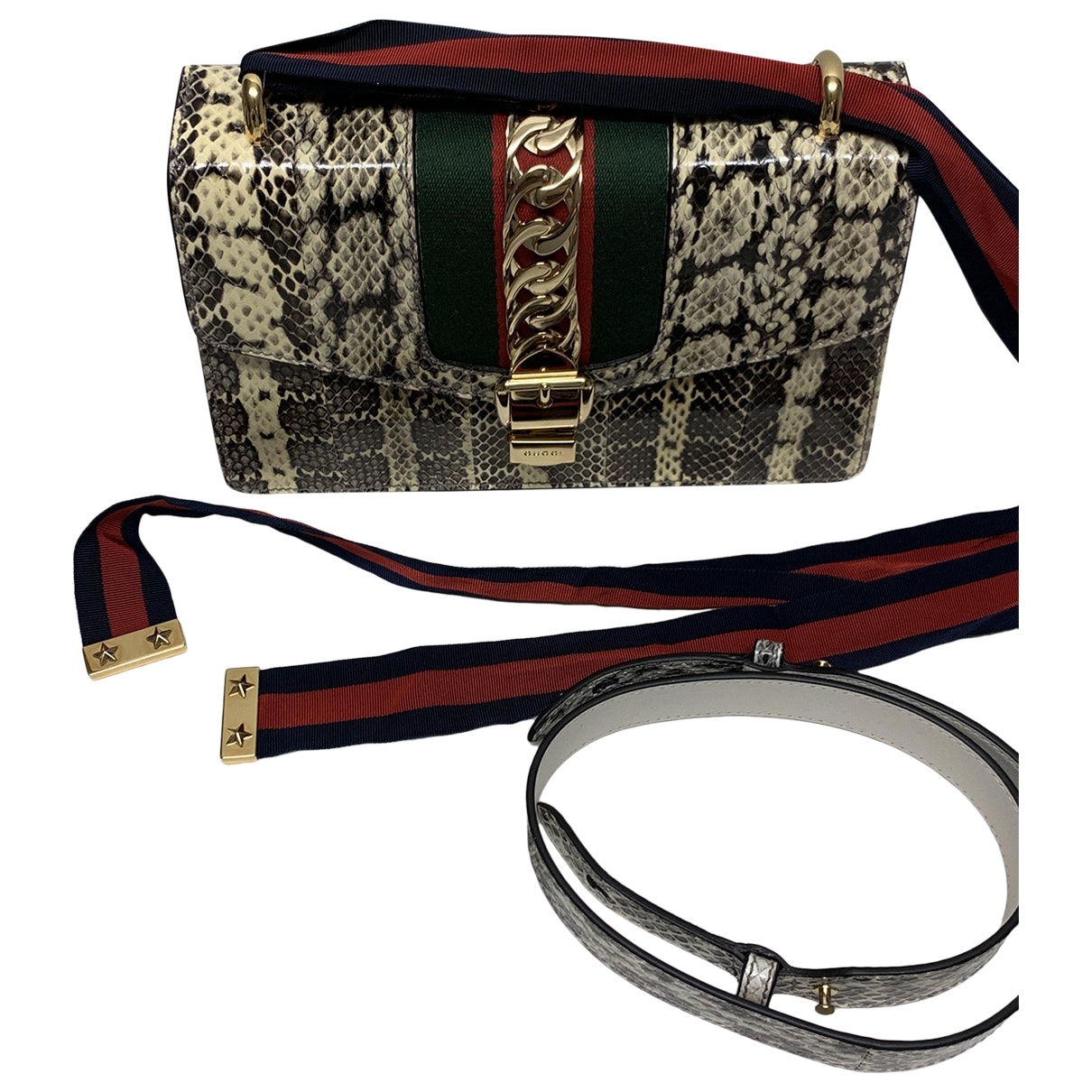 Gucci sylvie multicolour python handbag