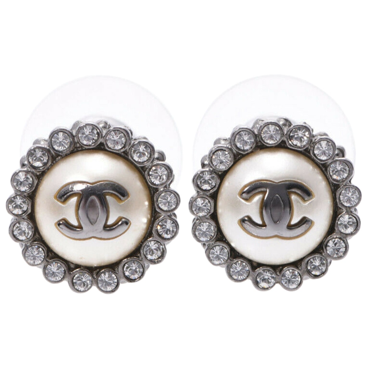 Chanel silver metal earrings