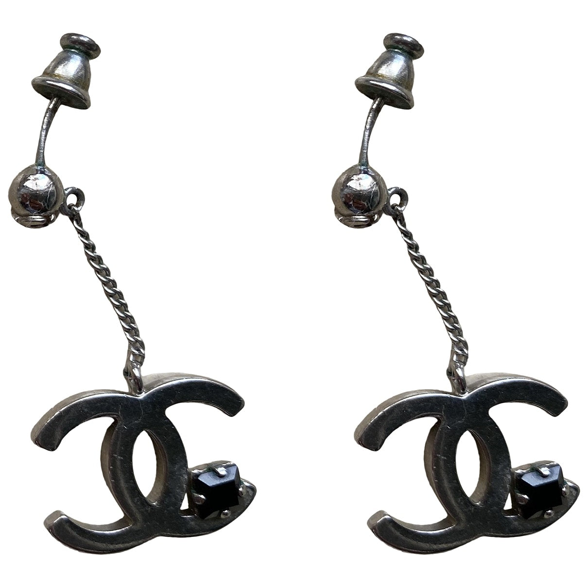 Chanel cc silver metal earrings