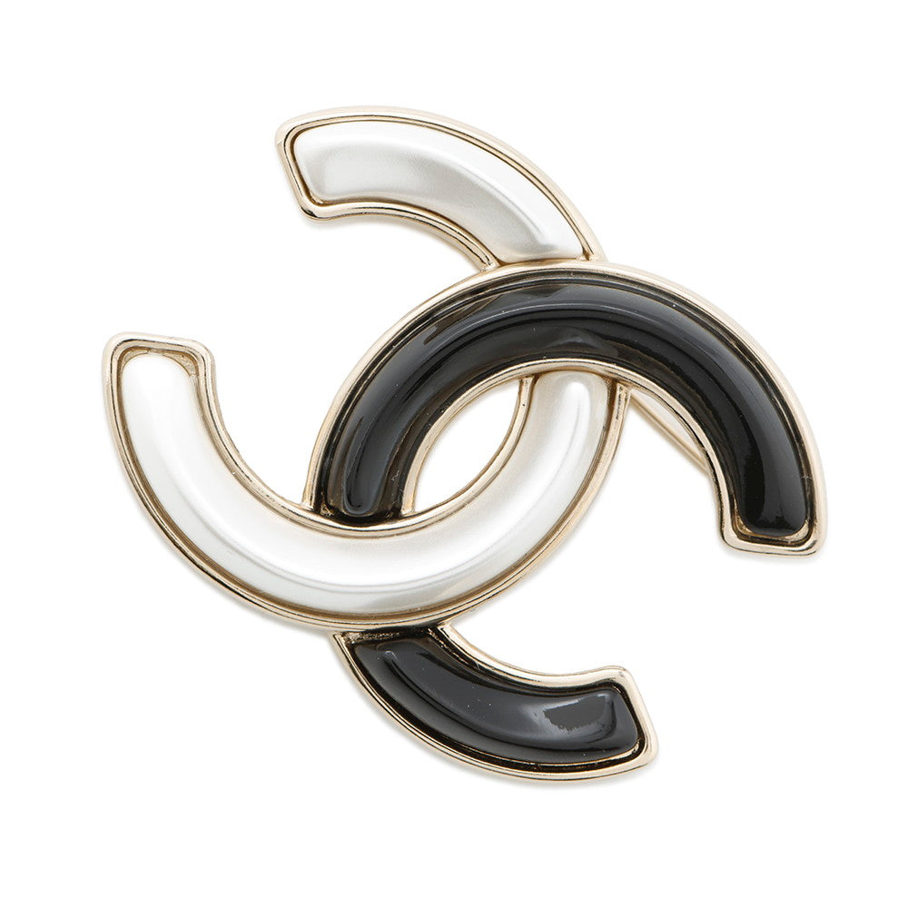 Chanel CC Logo Brooch BlackAB9974 Plated White Gold Handbag