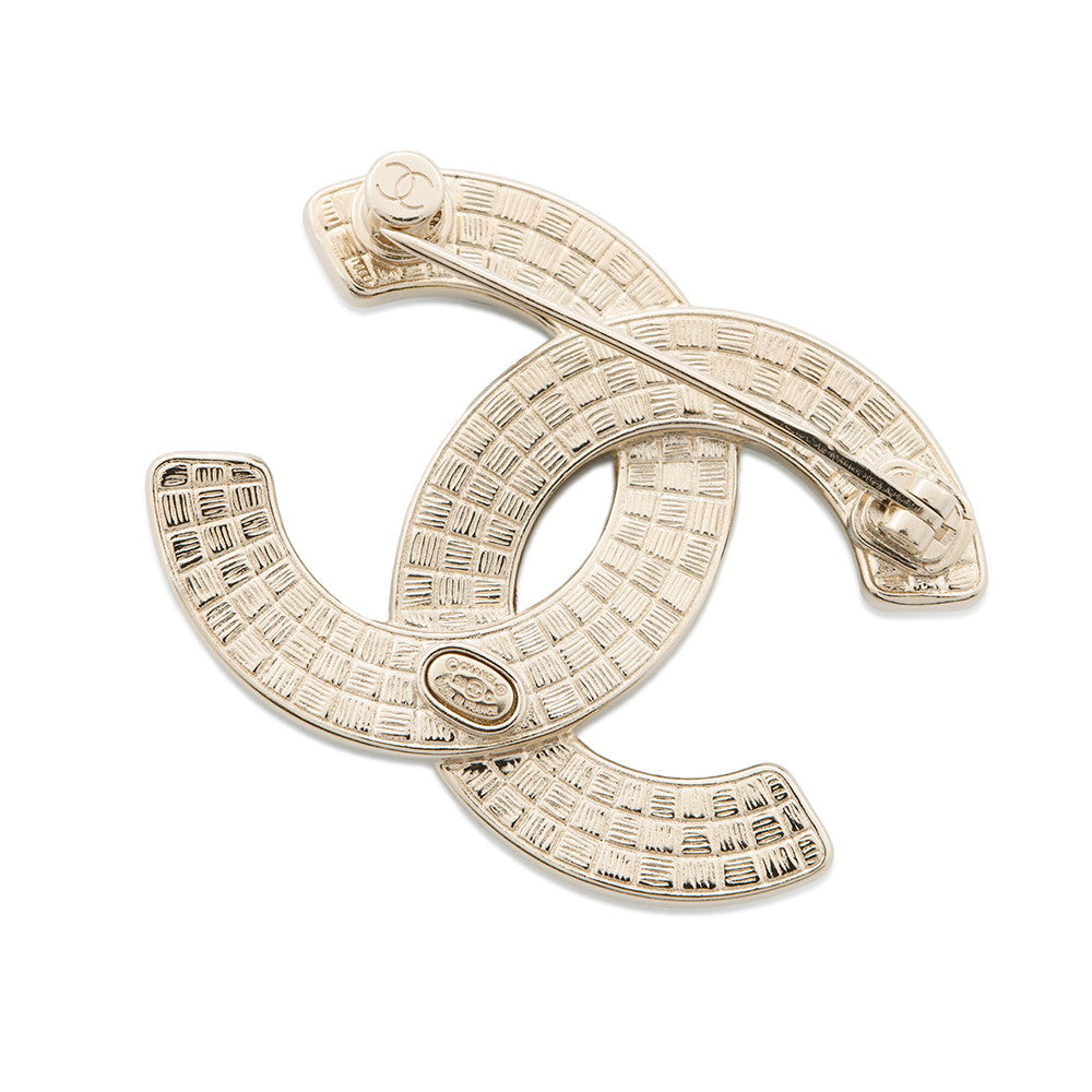 Chanel CC Logo Brooch BlackAB9974 Plated White Gold Handbag