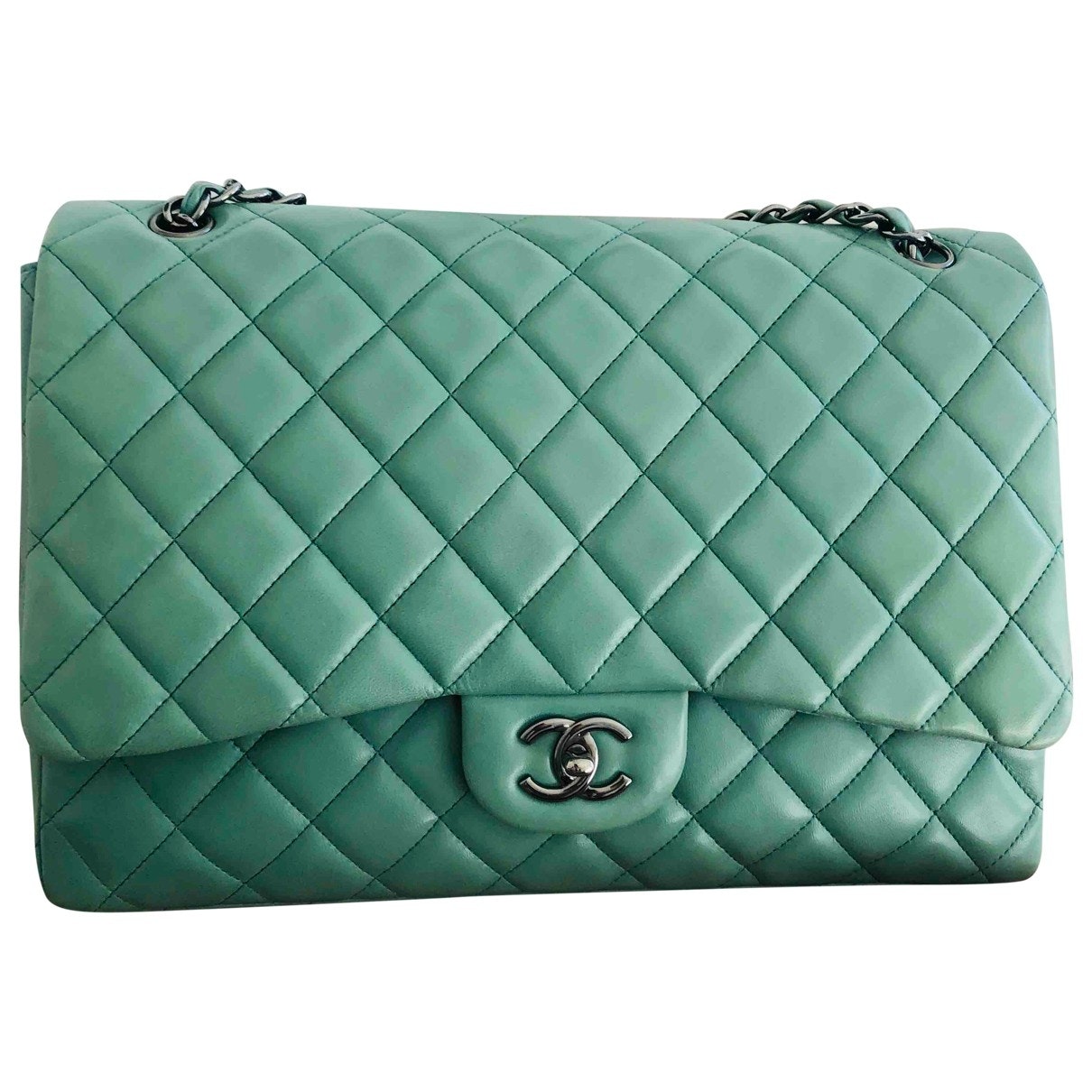 Chanel timeless/classique green leather handbag