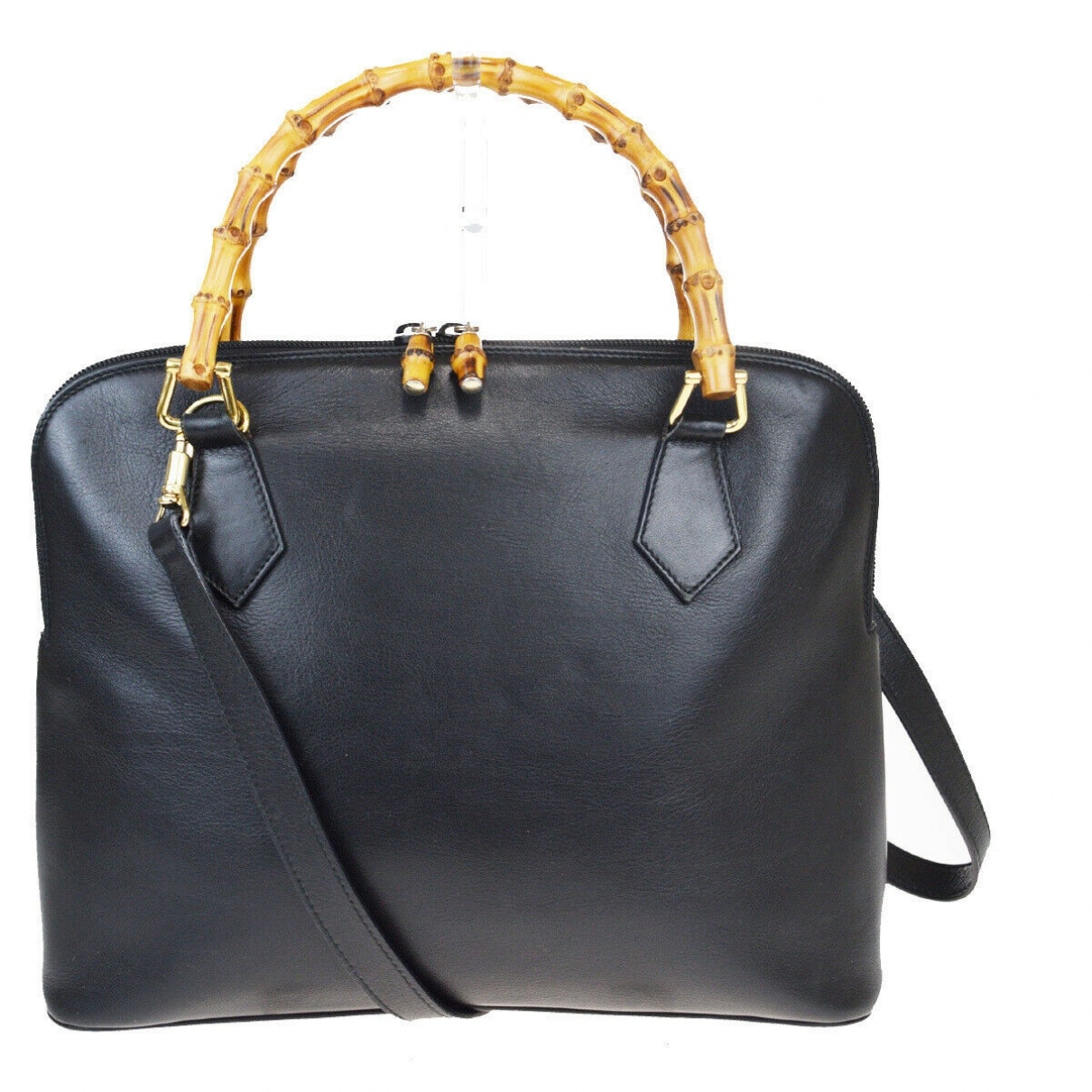 Gucci bamboo black leather handbag