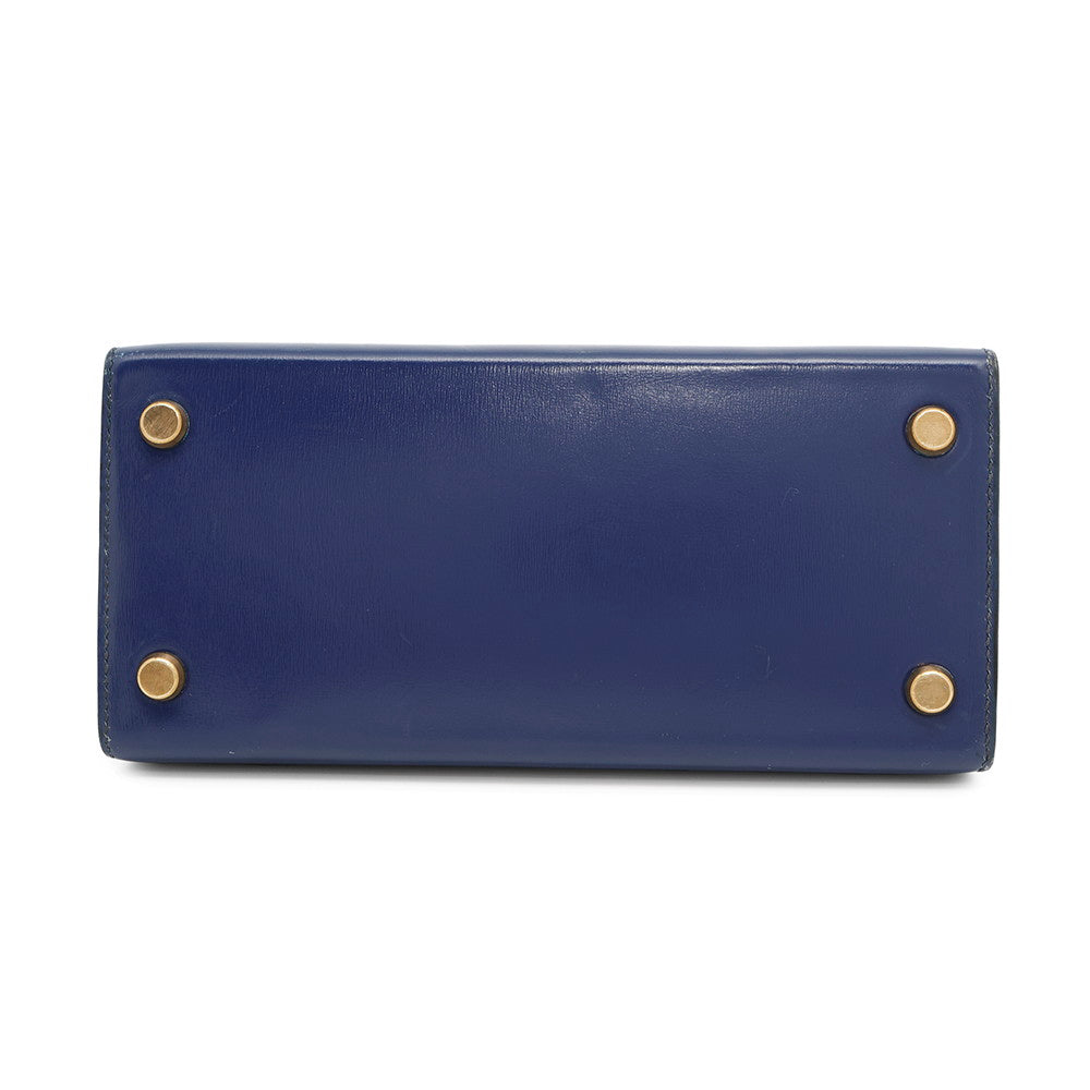 Kelly Saphir Box Calf Handbag Leather Blue Travel Bag