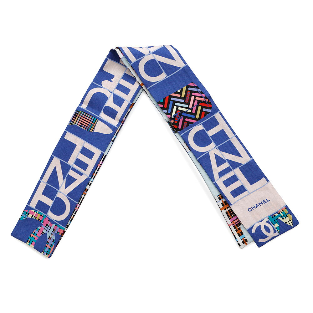 Chanel Twilly Scarf all-over pattern Silk100 Multicolor Blue Pink