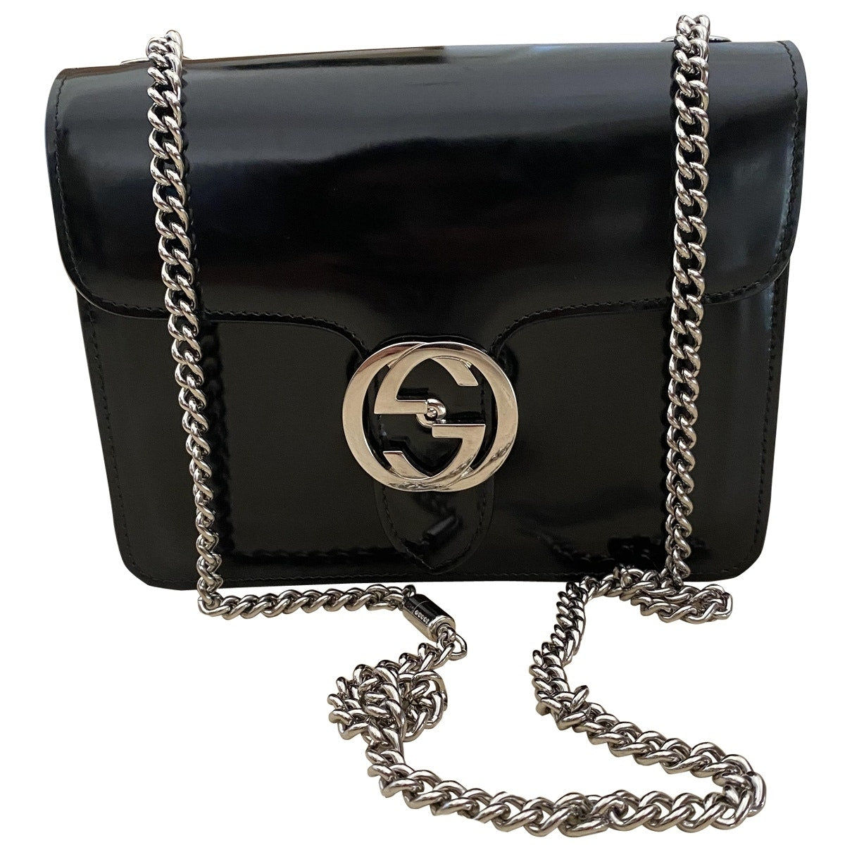 Gucci interlocking black patent leather handbag