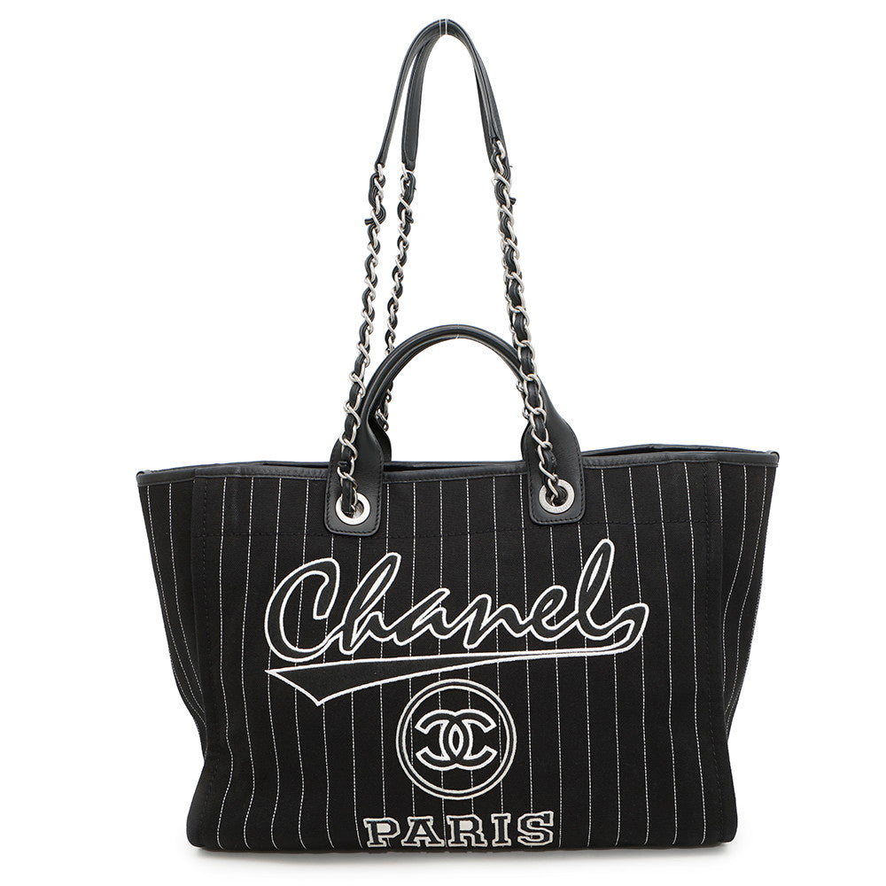 Chanel Deauville 2WAY ChainTote WhiteA66941 Black MM Canvas Leather Tote Bag