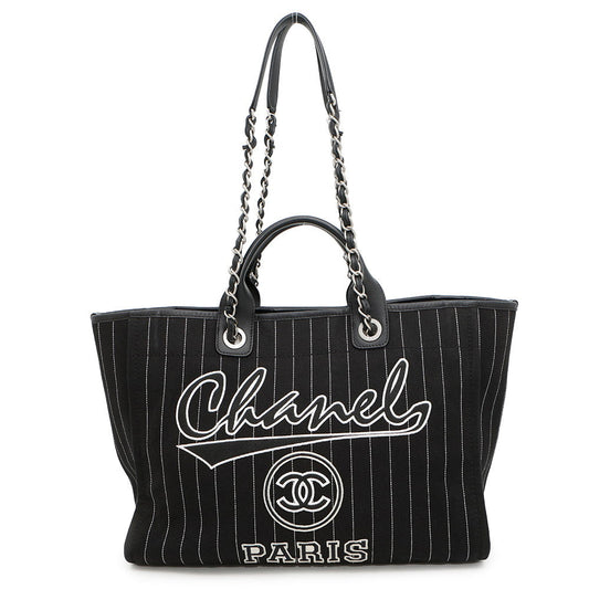 Chanel Deauville 2WAY ChainTote WhiteA66941 Black MM Canvas Leather Tote Bag