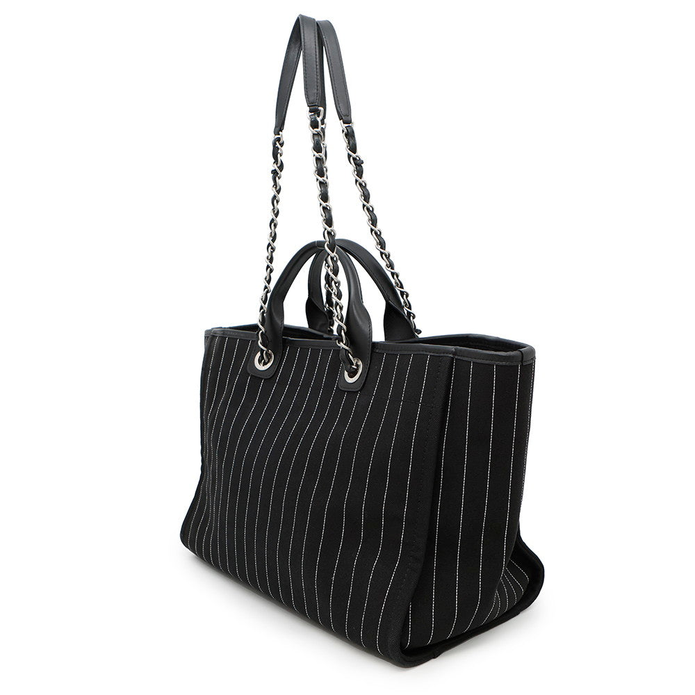 Chanel Deauville 2WAY ChainTote WhiteA66941 Black MM Canvas Leather Tote Bag