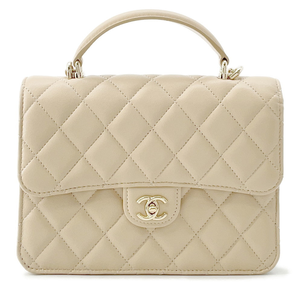 Chanel Matelasse Top Handle Backpack Lambskin Beige