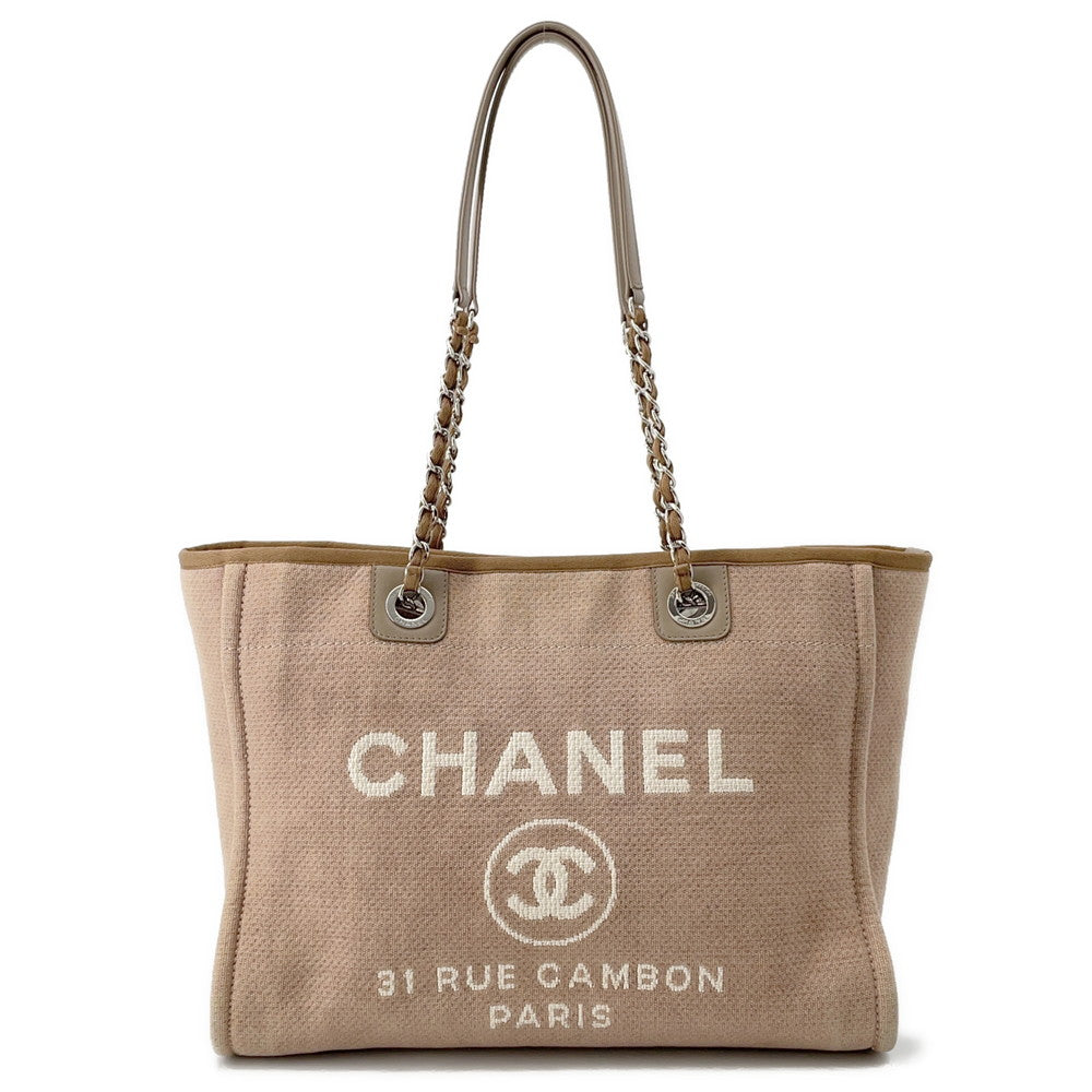 Chanel Deauville ChainTote BeigeA67001 MM Canvas Leather Tote Bag