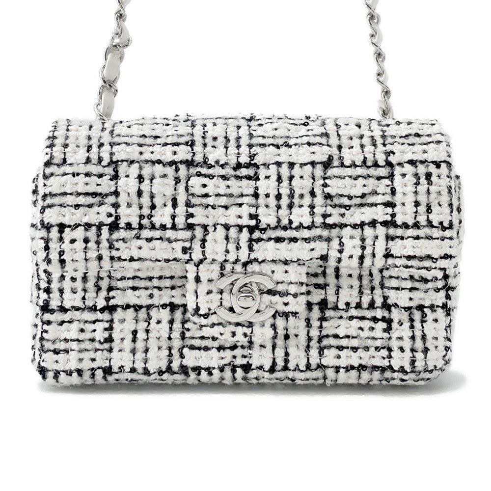 Chanel Matelasse ChainShoulder BlackA69900 Tweed Sequins White Leather Shoulder Bag