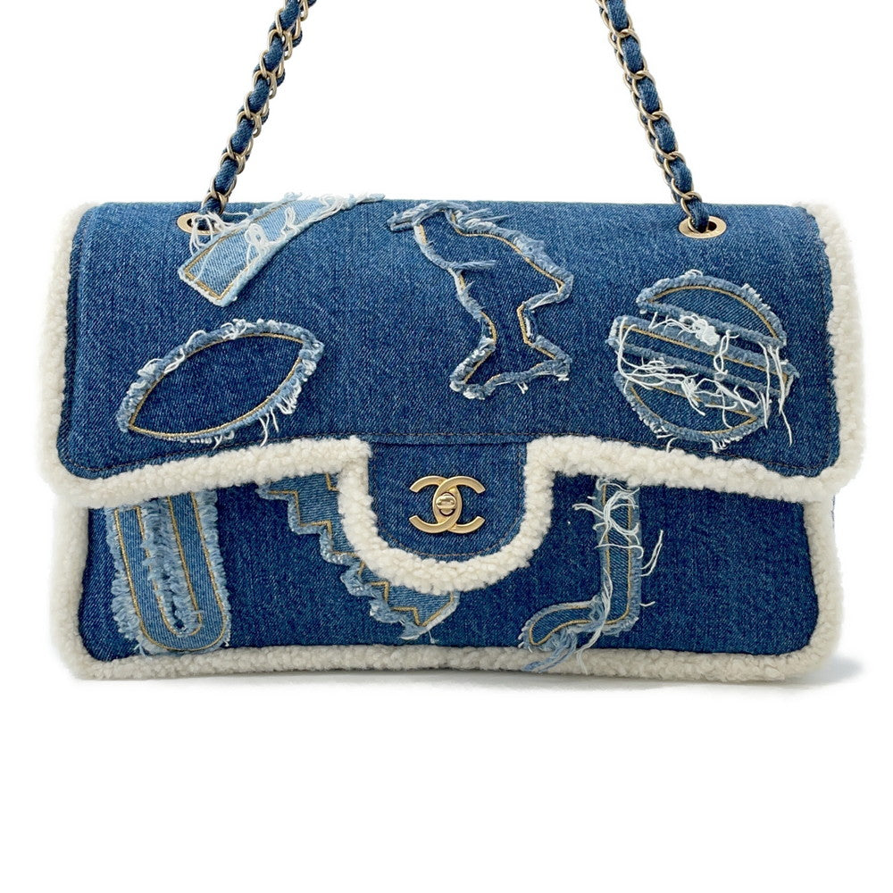 Chanel Egyptian Line Denim Mouton Blue Shoulder Bag