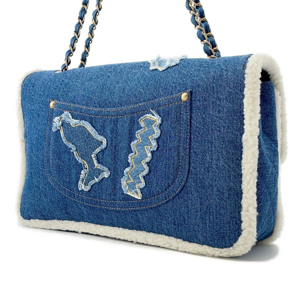 Chanel Egyptian Line Denim Mouton Blue Shoulder Bag