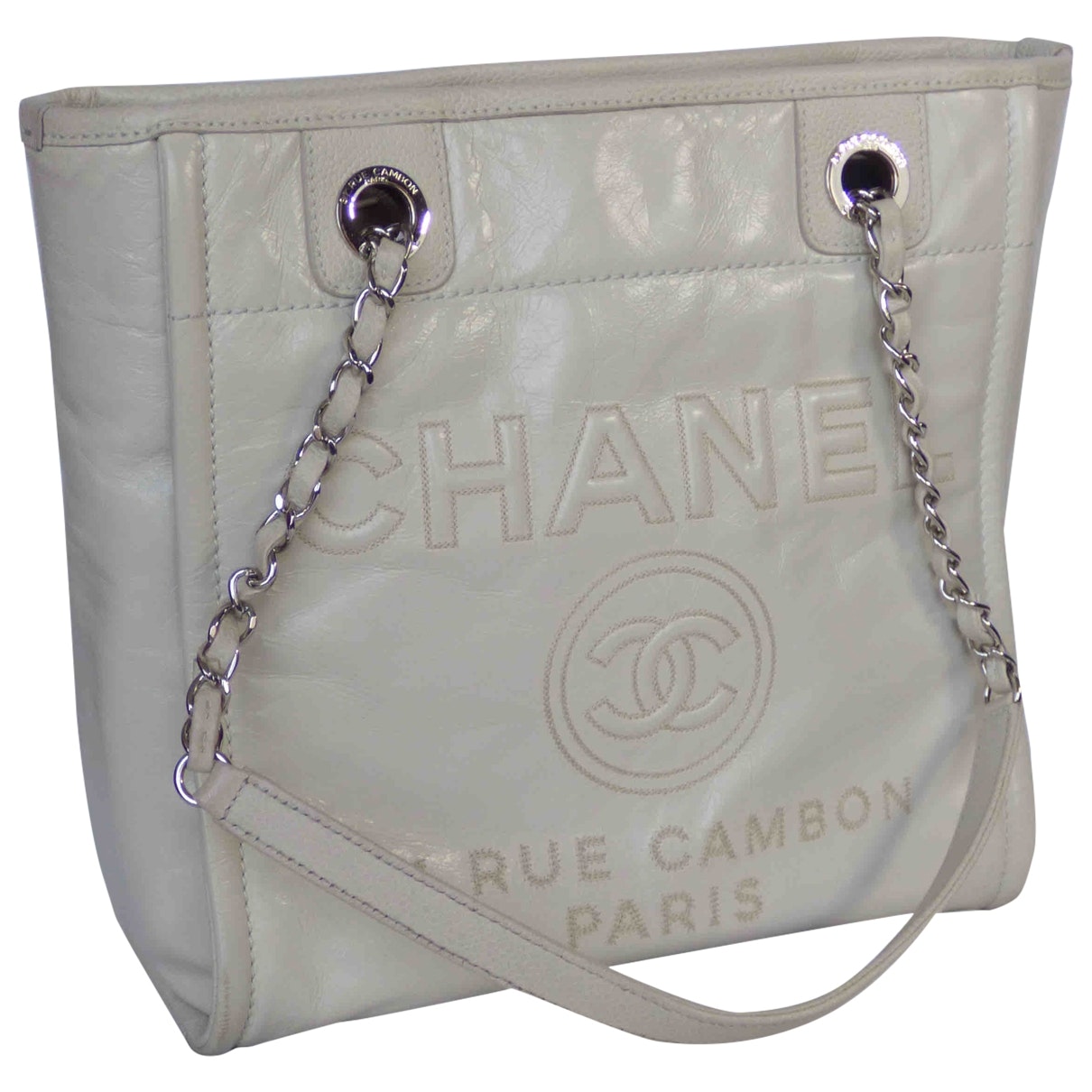 Chanel deauville ecru leather handbag