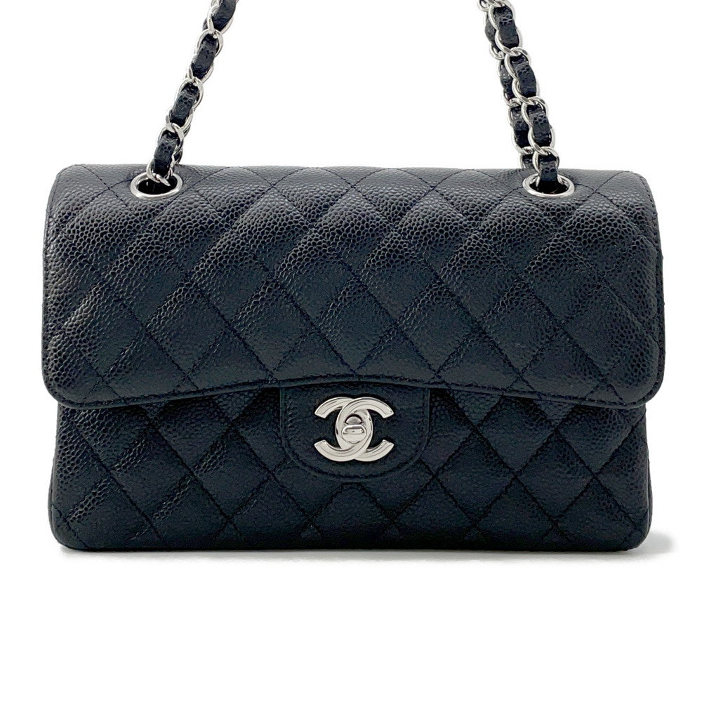 Chanel Matelasse W Flap ChainShoulder BlackA01113 Caviar Leather Shoulder Bag