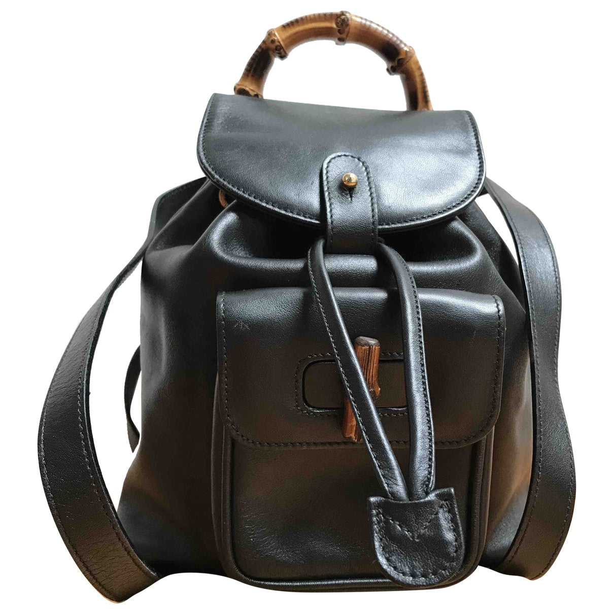 Gucci bamboo black leather backpacks