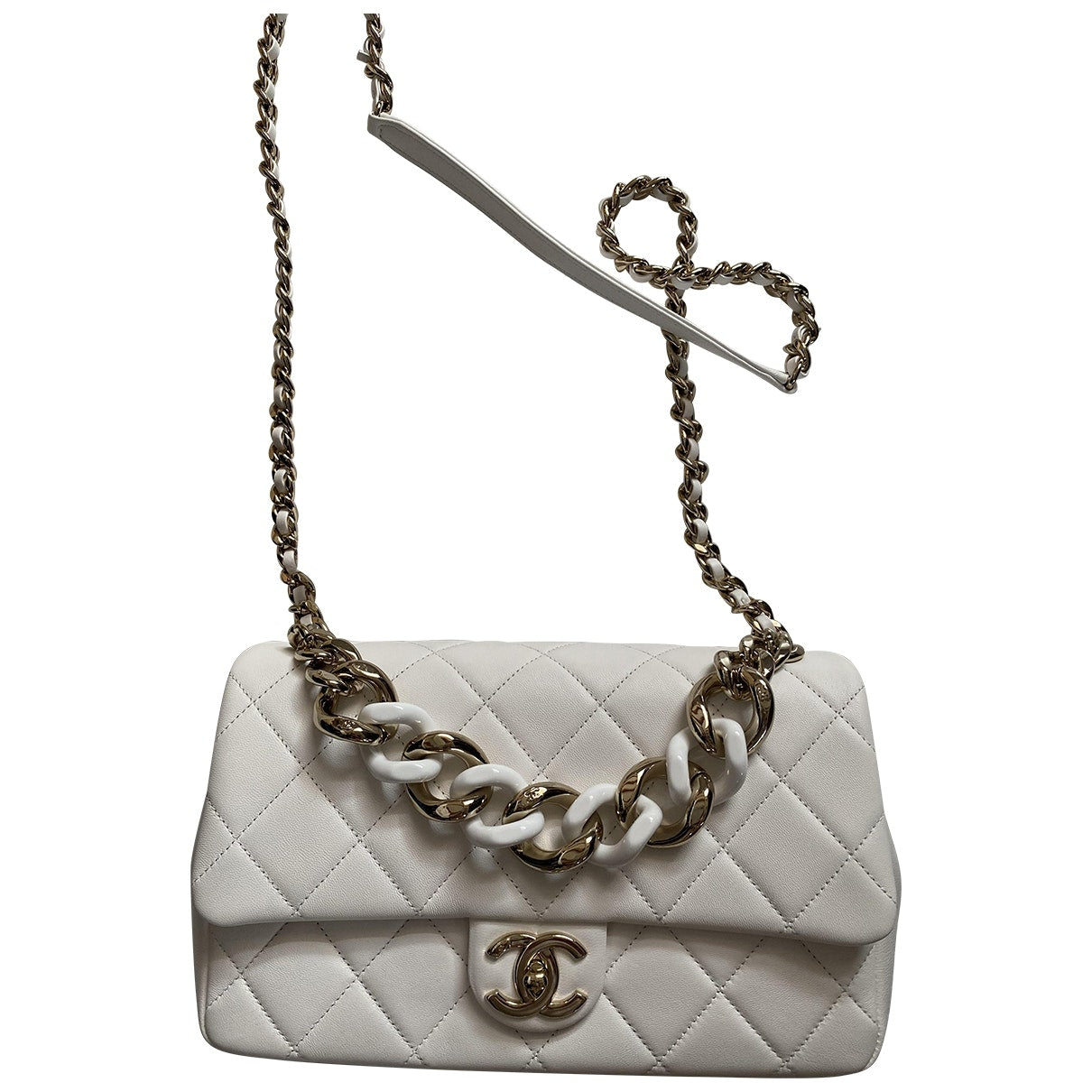 Chanel chanel 19 white leather handbag
