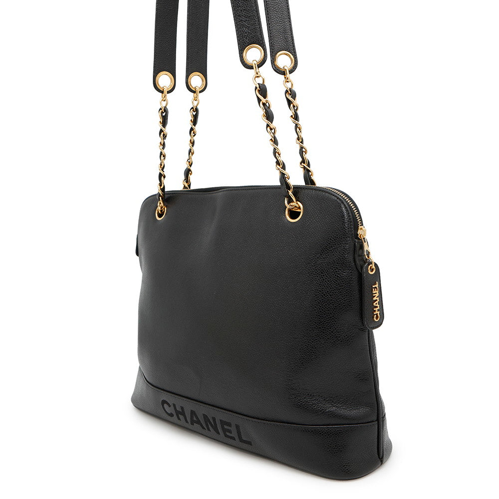 Chanel Logo ChainShoulder BlackA07265 Caviar Leather Shoulder Bag