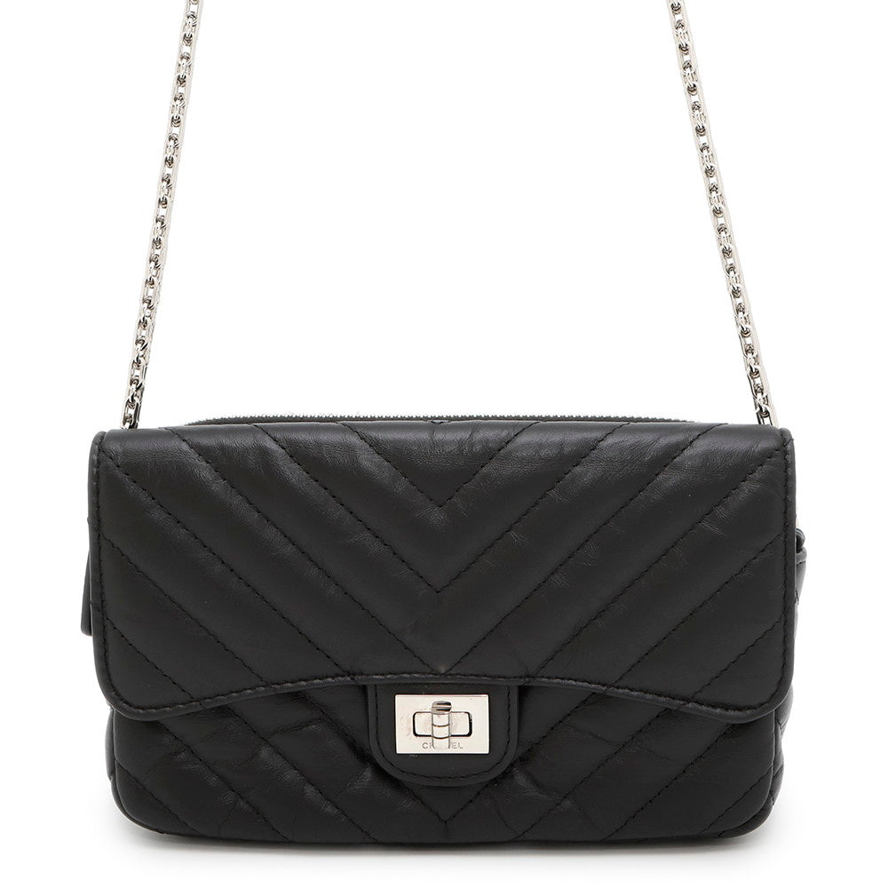 Chanel Chevron 2.55 ChainShoulderPouch BlackAP2215 Lambskin Shoulder Bag